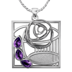 Charles Rennie Mackintosh pendant Clyde. Sterling silver. Set with amethysts. Cairn CG 107AM