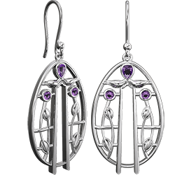 Charles Rennie Mackintosh earrings Music. Sterling silver. 6 little amethysts. Cairn 182AM