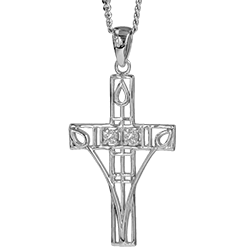 Charles Rennie Mackintosh Necklace "Queen's Cross" Set With 2 Cubic Zirconias. Sterling Silver. Cairn 202
