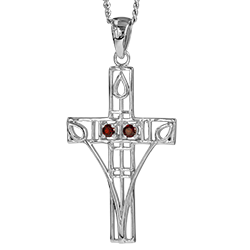 Charles Rennie Mackintosh Necklace "Queen's Cross" Set With 2 Garnets. Sterling Silver. Cairn 206