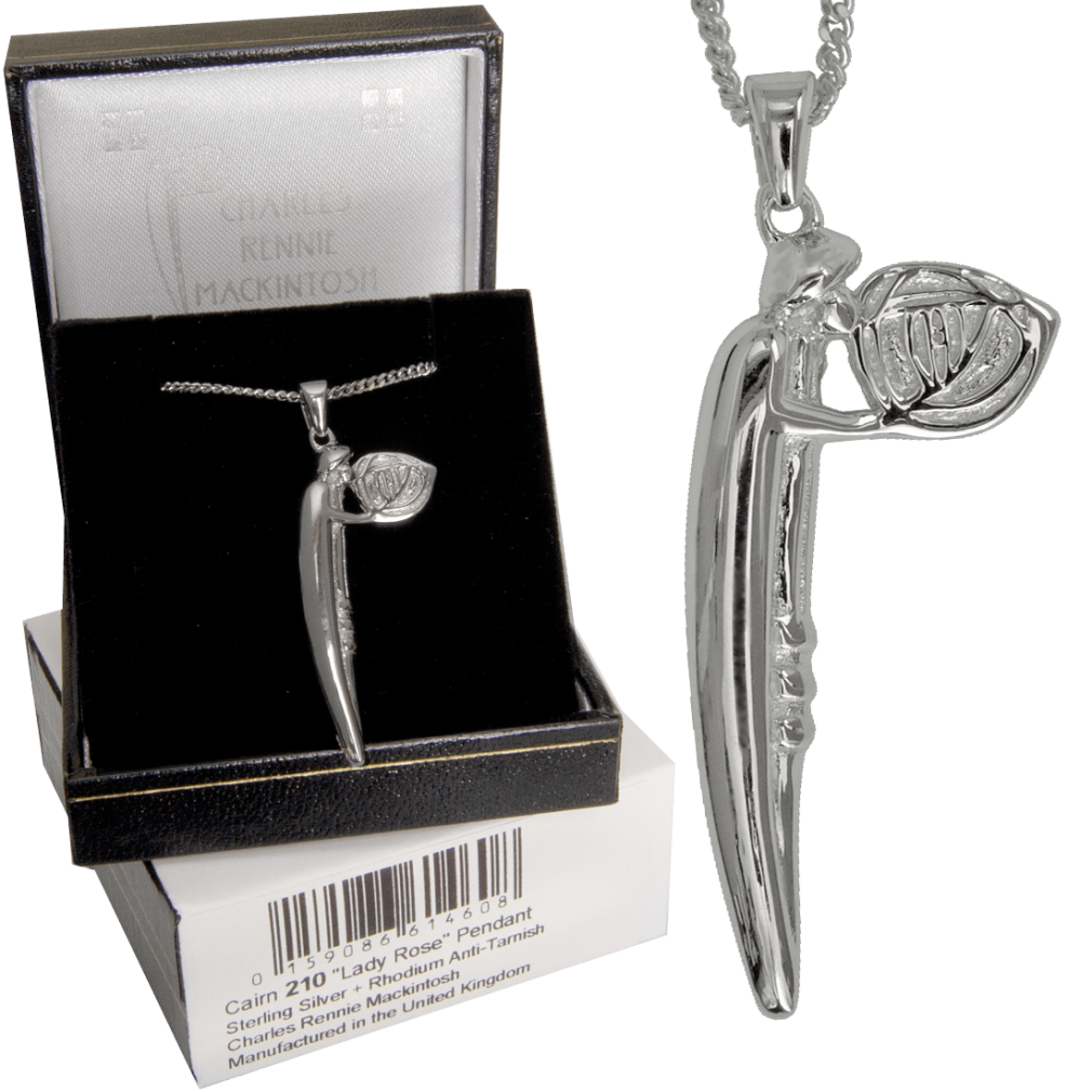 Feature Solid, Heavy Mackintosh Necklace "Lady Rose" Sterling Silver