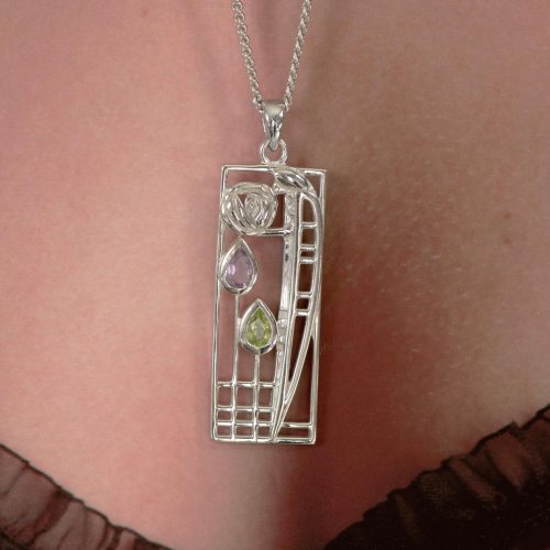 Cairn 310 Silver Rennie Mackintosh Pendant - "Lover" Tarnish Resistant. Amethyst & Peridot 3