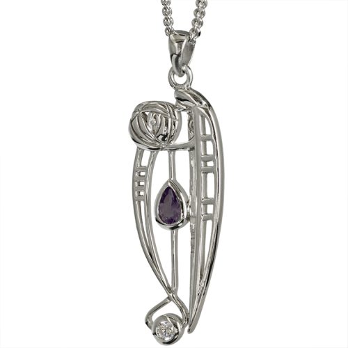 Charles Rennie Mackintosh Necklace "Catherine" Set With Amethyst & Cz. Sterling Silver. Tarnish Resistant. Cairn 320