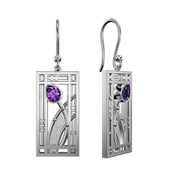 Charles Rennie Mackintosh earrings with amethysts Hall. Stainless steel. Cairn CG 391LAM