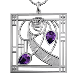 Charles Rennie Mackintosh pendant Chapter. Sterling silver. Set with Amethysts. Cairn CG 396AM