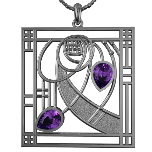 Charles Rennie Mackintosh pendant Chapter. Sterling silver. Set with Amethysts. Cairn CG 396AM