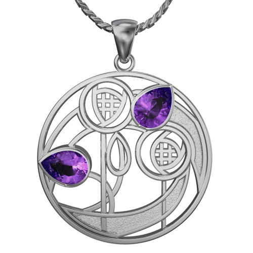 Charles Rennie Mackintosh pendant Impact. Sterling silver. Set with Amethysts. Cairn CG 420AM