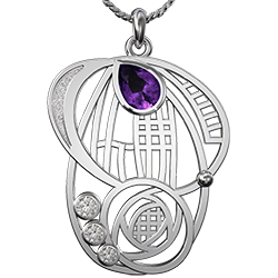 Charles Rennie Mackintosh pendant "Aspect" Mackintosh pendant with amethyst & cubic zirconias. Stainless steel. 430LAC