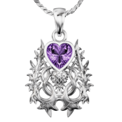 Scottish thistle pendant with heart cut amethyst Atholl. Sterling Silver Cairn 5360 CG