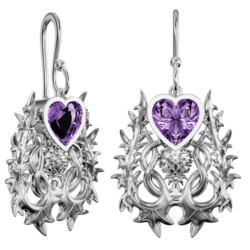 Scottish thistle earrings with heart cut amethyst Atholl. Sterling Silver Cairn 5364 CG