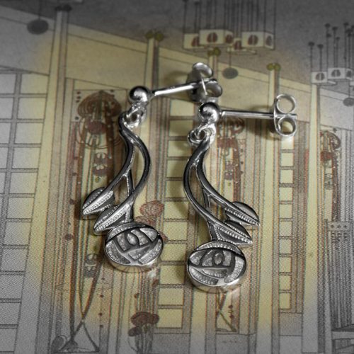 Charles Rennie Mackintosh Earrings "Willow". Sterling Silver. Cairn 543