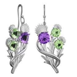 Scottish thistle earrings with amethysts & peridots Croy. Sterling Silver Cairn 5621