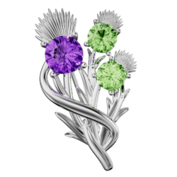 Scottish thistle brooch with amethyst & peridots Croy. Sterling Silver Cairn CG 5622