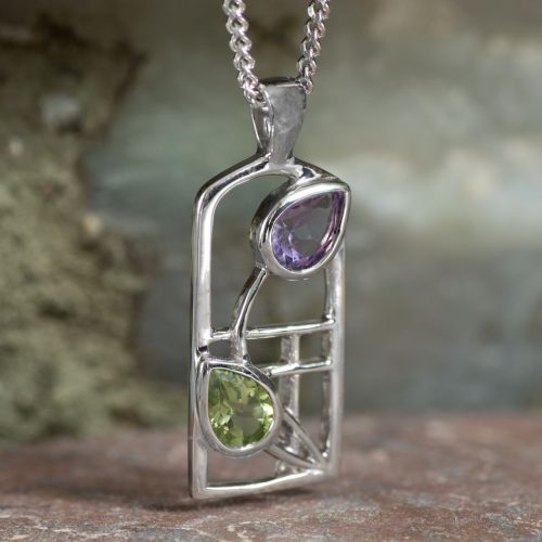 Cairn 598 Silver Rennie Mackintosh Necklace - "Thistle" Amethyst & Peridot 2
