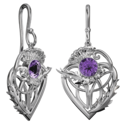 Scottish Thistle earrings with amethysts Sabie. Sterling silver. Cairn 6104