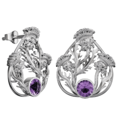 Scottish thistle earrings with amethysts Baird. Sterling Silver Cairn 6121