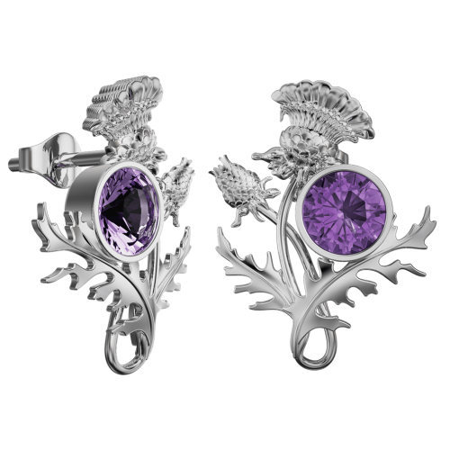 Scottish thistle earrings with amethysts Ross. Sterling Silver Cairn 6141