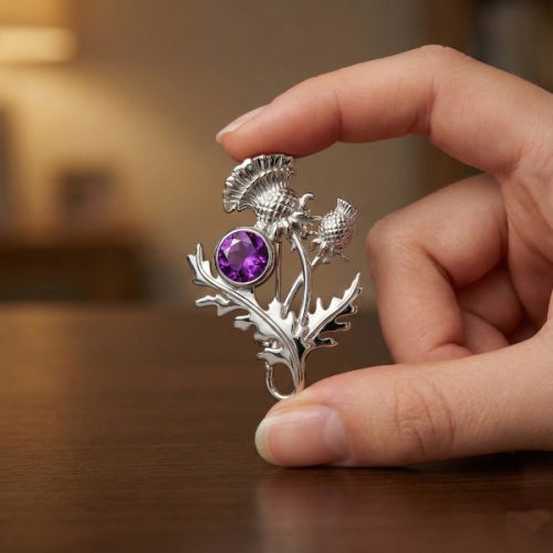 Sterling silverScottish thistle brooch “Ross” 6142 in fingers