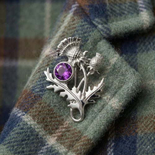 Sterling silverScottish thistle brooch “Ross” 6142 on lapel