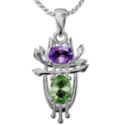 Charles Rennie Mackintosh pendant Glow. Sterling silver. Set with amethyst & peridot. Cairn CG 840AMP