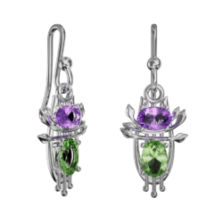 Charles Rennie Mackintosh earrings Glow. Sterling silver. Set with amethysts & peridots. Cairn 841AMP