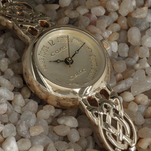Gold plated Ladies Half Bangle Celtic Watch By Cairn With Champagne Dial CC45G