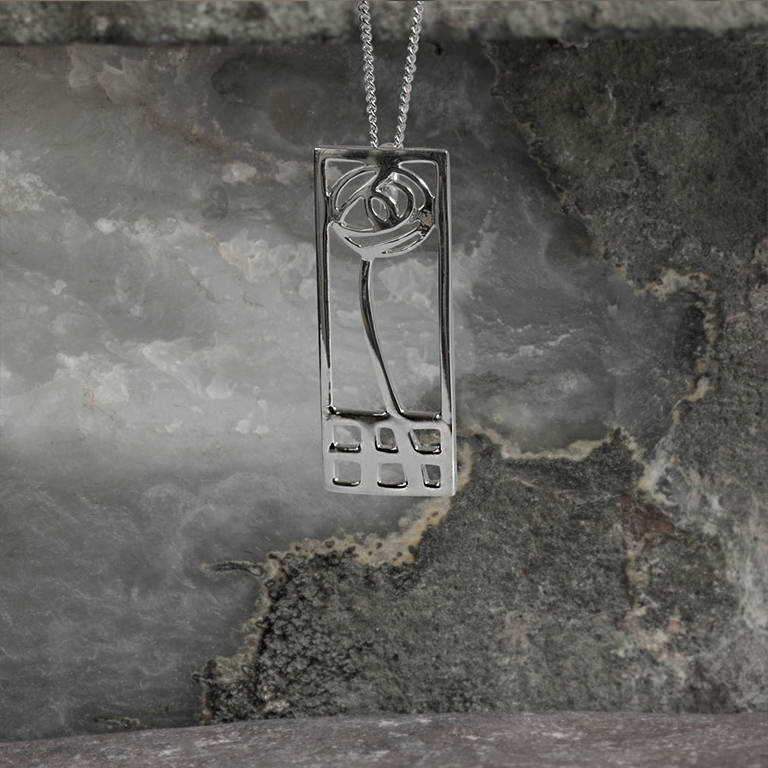 Halskette Mit Amethyst-Anhänger – Sterling Silber 925, Inspiriert Von Charles Rennie Mackintosh, 46 Cm Länge