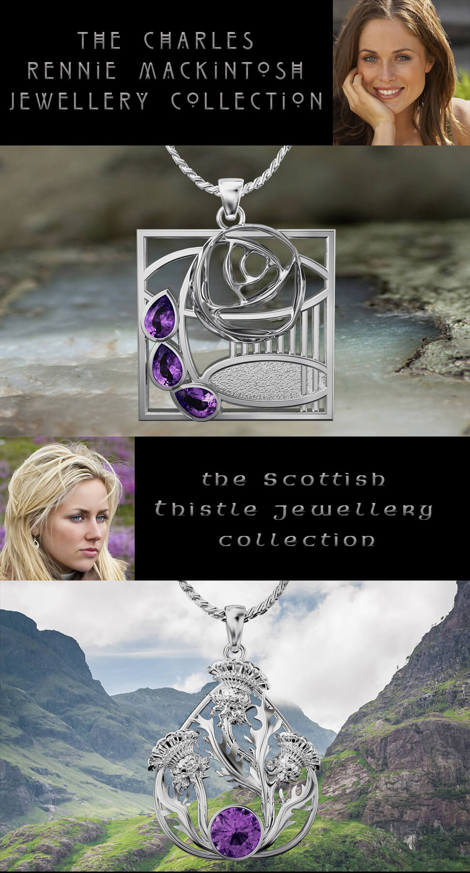 Our definitive Charles Rennie Mackintosh & Scottish Thistle jewellery collections. Sterling silver pendants, earrings, brooches, bracelets. Unique designs.